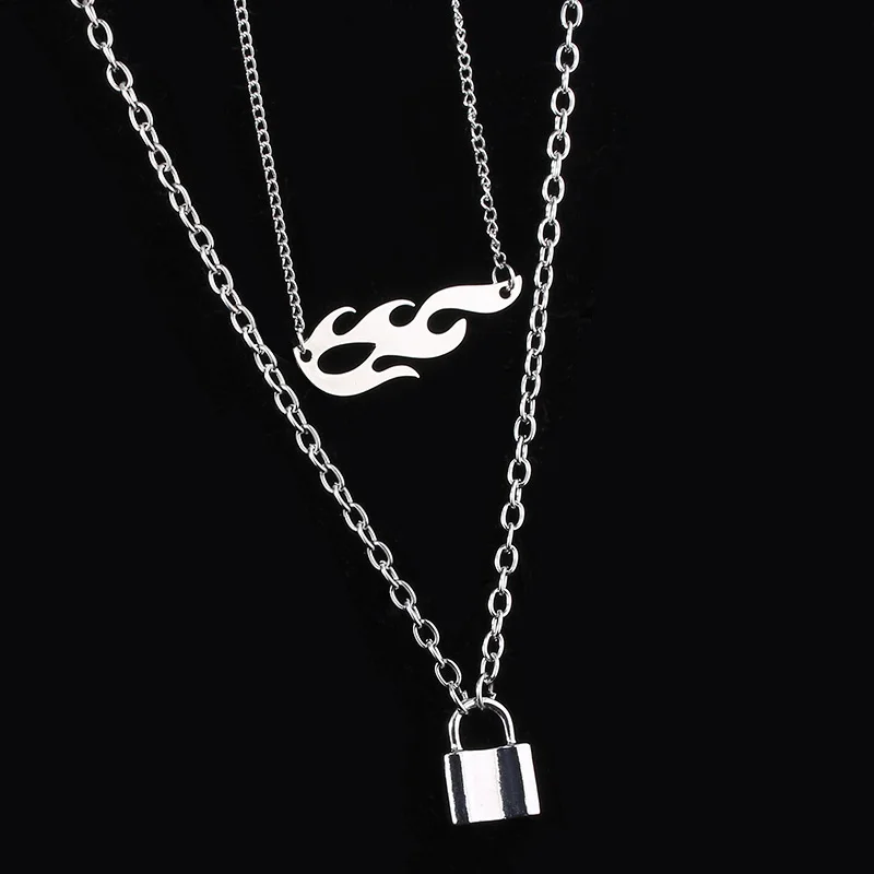 Двухслойное ожерелье с замком в стиле панк-рок, серебряное ожерелье с подвеской в стиле Харадзюку, хип-хоп, Классические готические ювелирные изделия унисекс