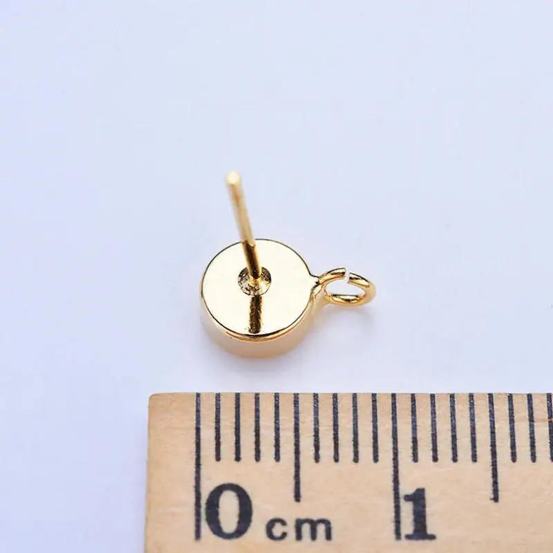 6MM 14K Gold Color Plated Brass Round Stud Earrings High Quality Jewelry Making Supplies Diy Accessories