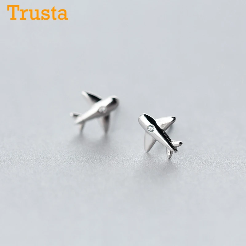 Trusta 925 пробы серебряные серьги-гвоздики с самолетом и самолетом 9 мм X 10 мм женские с ярким CZ ювелирное изделие ручной работы DS222