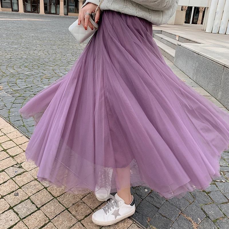 TingYiLi Elegant Tulle Skirt Autumn Winter Big Swing Women Skirt