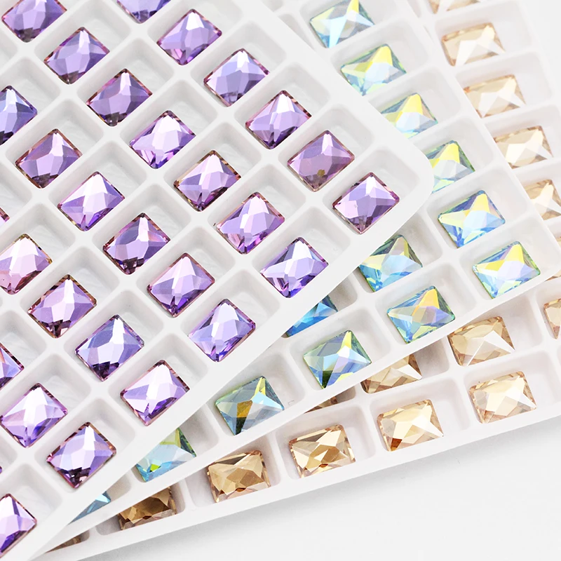 20pcs Rectangle Shape Glue On Nails Rhinestones Flatback Glass Strass Crystals Stones Nail Art Decoration Accessories