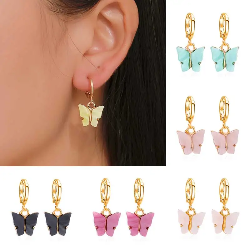 Korean Sweet Candy Color Acrylic Butterfly Dangle Earrings ...