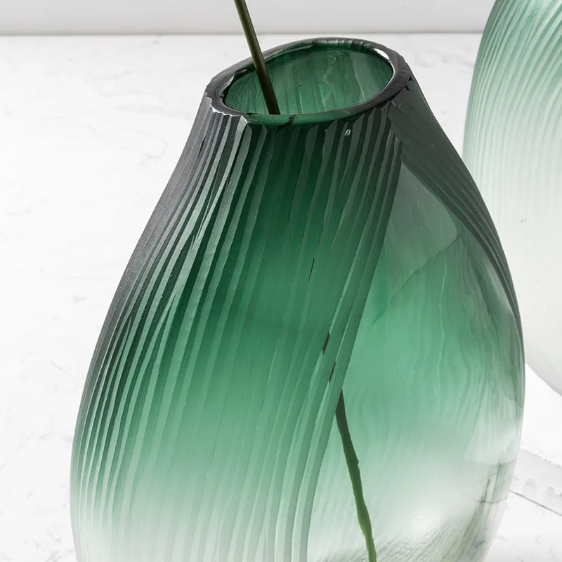 Simple Modern Aibi Green Gradient Glass Countertop Small Vase Artificial Blown Dried Flower Flower