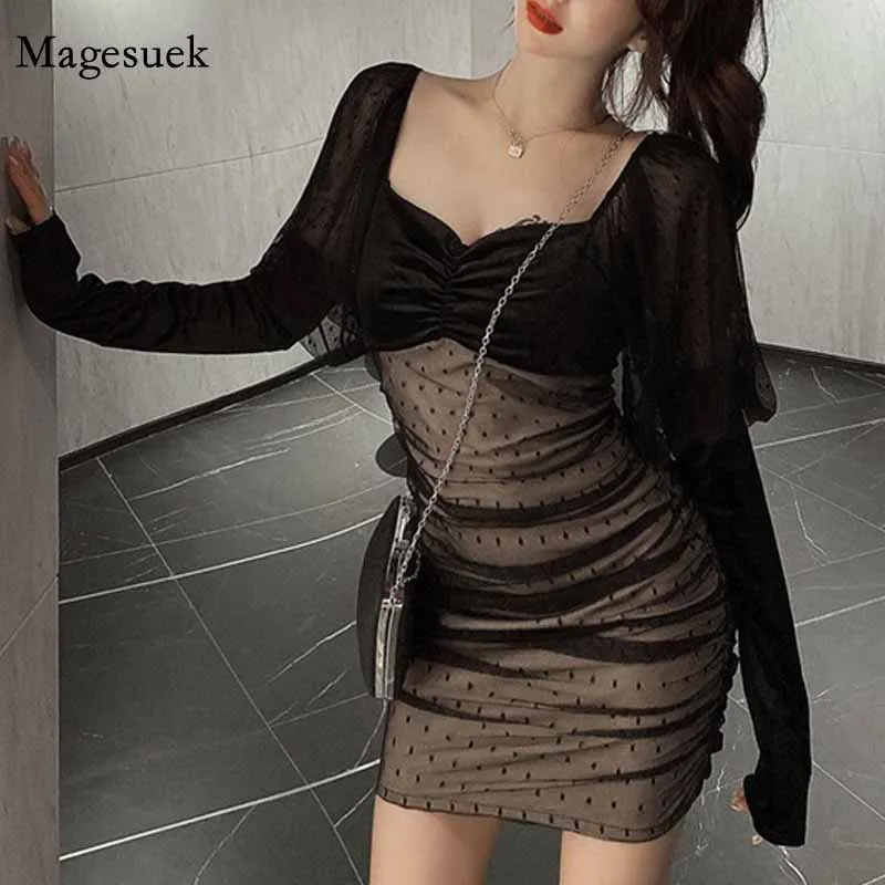 Женское бархатное Сетчатое платье с длинным рукавом облегающее для ночного