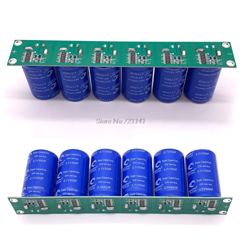 Super Farad Capacitor 16V 83F 6PCS 2.7V 500F Flat Angle Electrolytic Capacitor with Protection Board Single Row Ultracapacitor