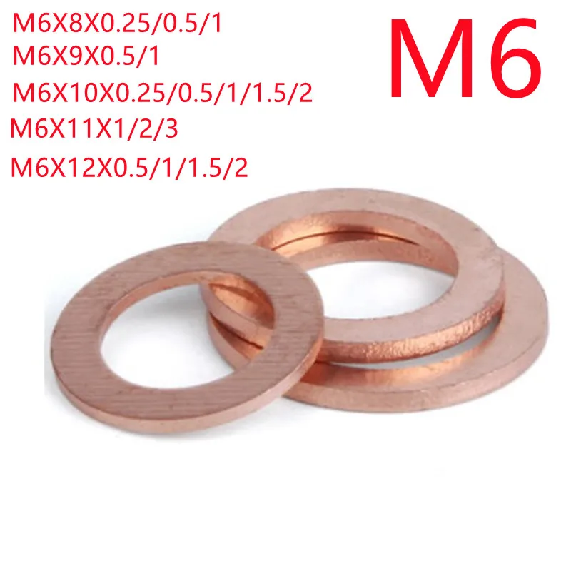 10-50PCS m6 Copper washer M6 M6*8/9/10/11/12/14/16/18 Sealing Washer For Boat Crush Flat Seal Ring | Обустройство дома