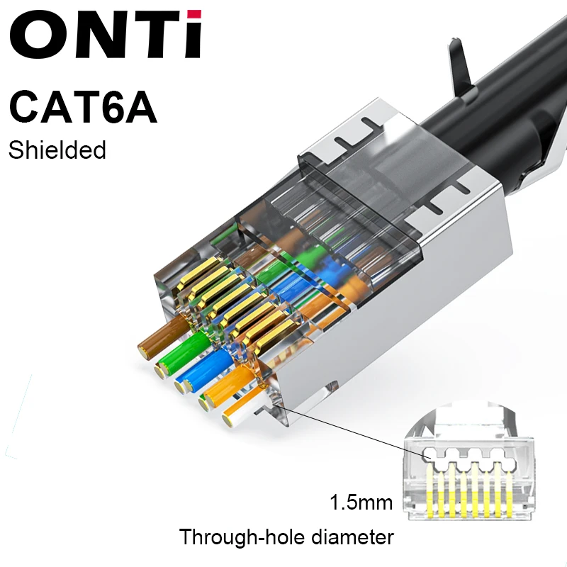 ONTi 10/50/100pcs CAT5E CAT6 CAT7 Plug RJ45 Connector 50U Gold Plated End Pass Through Network Cable Modular 8P8C Connector 