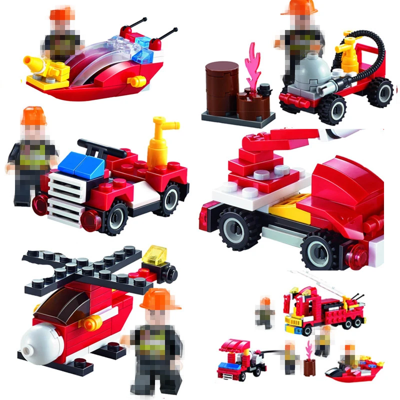 

8 In1 Assembling Building Blocks City Theme Fire Alarm Rescue Fire Protection Trucks Rescue Toy Bricks Forklift Children Gift