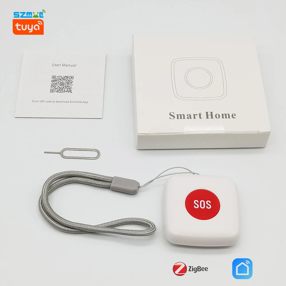 Medical Alert Button Emergency Alarm Button Zigbee Wifi Elderly Panic Button Tuya Sauce Push Notification Wireless Emergency Alarm For Disable Person Ag&eacute;e Smartlife App