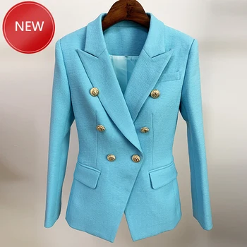 

2020 Runway Designer Blazer Women's Classic Lion Buttons Double Breasted Slim Fitting Blazer Jacket