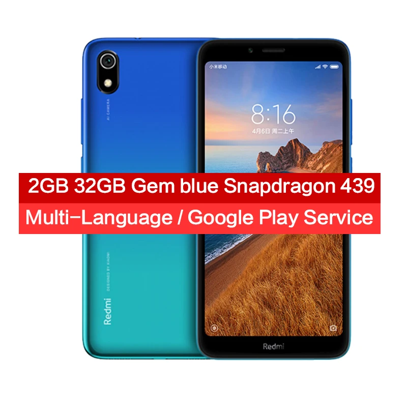 Смартфон Xiaomi Redmi 7A 2GB 32GB 5,4" HD дисплей Snapdargon 439 Восьмиядерный 4000mAh 12MP AI Face разблокированный мобильный телефон - Цвет: Blue 2GB 32GB