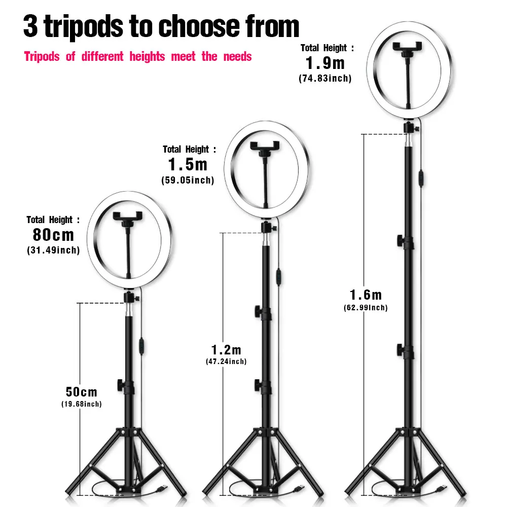 Светодиодный кольцевой светильник 16/20/26 см 5600K 64 светодиодный s селфи кольцо для фотосъемки с лампами светильник ing с штатив с держателем для телефона и usb-разъем для студийной фотосъемки