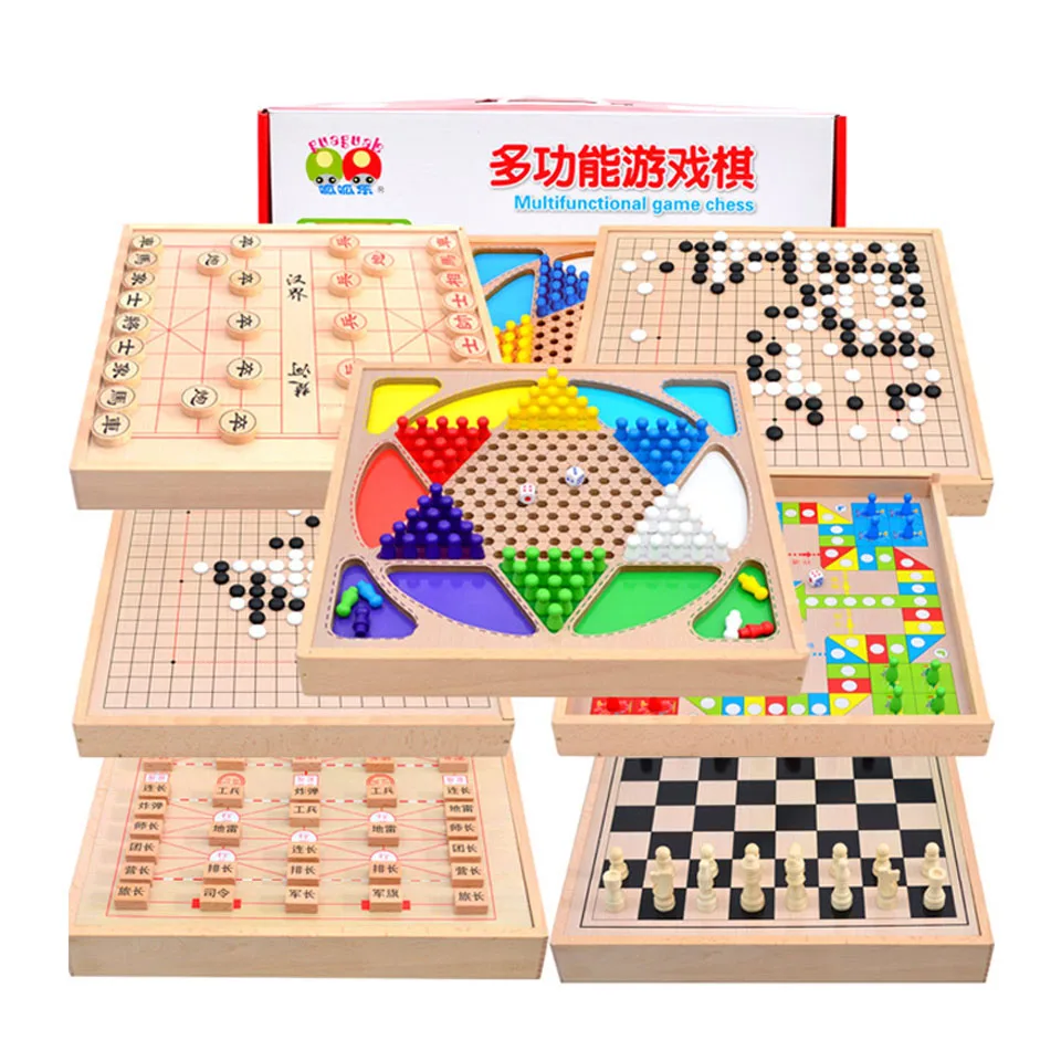 7 in 1 7 в 1 деревянный Шахматный набор шахматная игра шашки Go игра китайские шахматы военные шахматы everland HD деревянная шахматная доска Детский подарок I65 - Цвет: 7 in 1