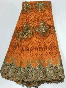 

Top Sale African Cord Lace Fabric orange Nigerian Guipure Cord Lace Fabric Latest French Guipure Lace Fabric For Dress FST318