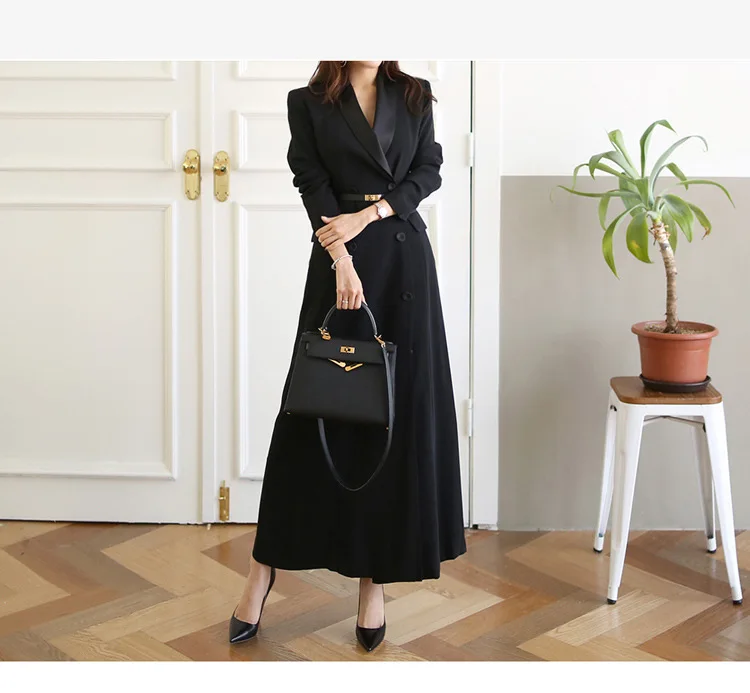 Осенняя одежда, стиль, корейский стиль, элегантный двубортный приталенный Модный высококачественный длинный плащ, костюм, куртка для женщин