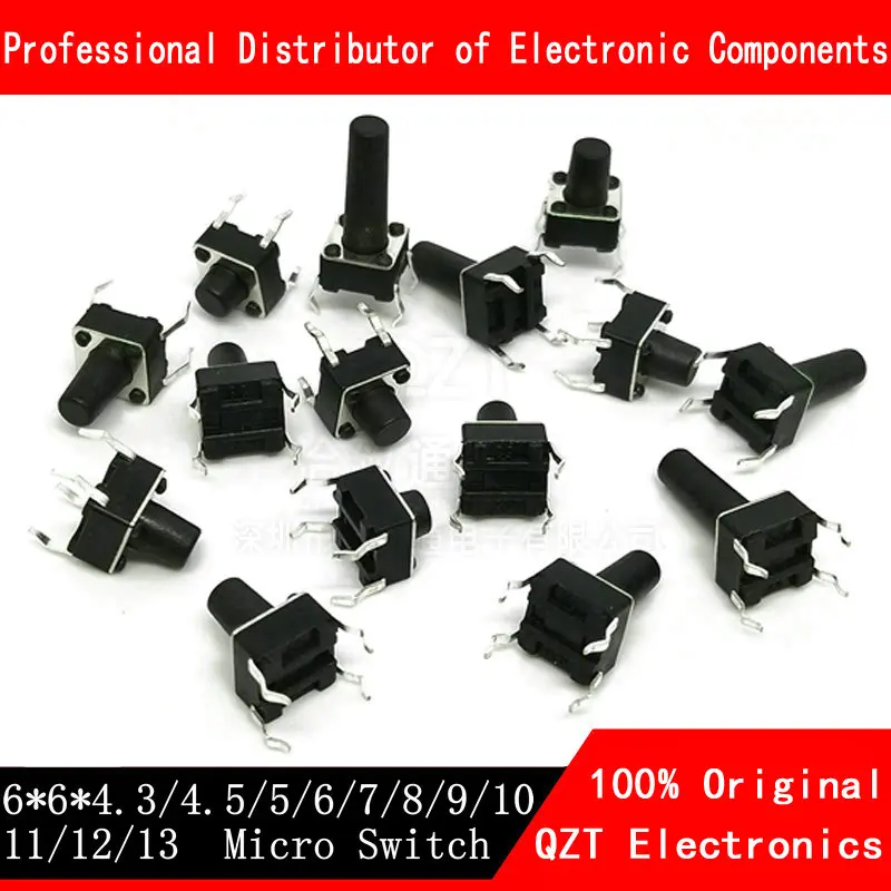 10pcs imported tact switch 6 6 7 3 square head key micro audio home appliances 50PCS 6X6X5/4.3/5.5/6/7/8/9/10/13MM Tact Switch Push Button Switch 12V Copper 4PIN DIP Micro Switch For TV/Toys/home use Button