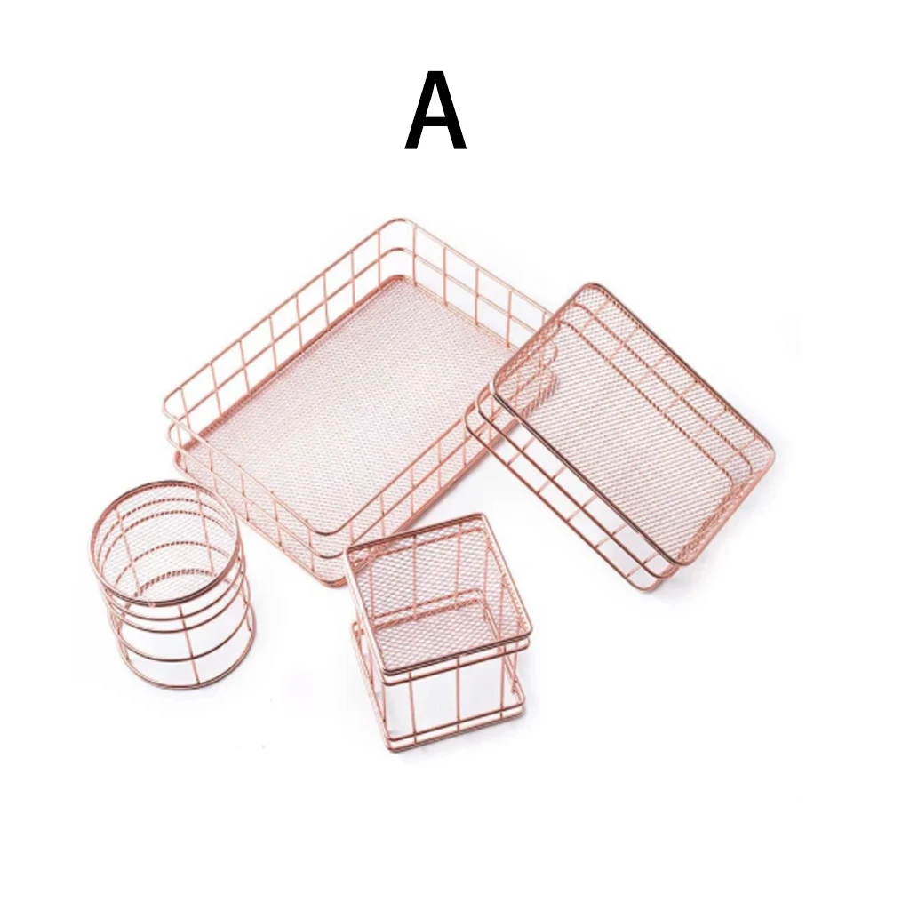Нордический стиль Прямоугольные Металлические корзина для хранения косметические кисти для макияжа Органайзер бытовой офисный стол туалетные Корзины Подарок - Цвет: BCDE 4PCS set