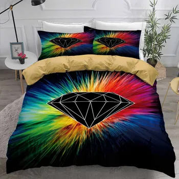 

Diamond Bedding Set Doona Bedroom Decor Hypoallergenic Quilt Cover Colorful Black Background 1PC Duvet Cover Pillowcase Dropship