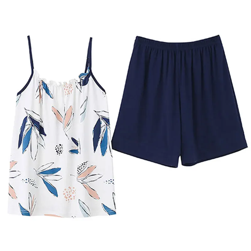 

Pajamas women summer cotton suspenders shorts Korean women's thin floral home service spring autumn suit