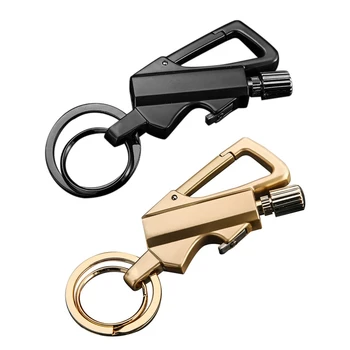 

2x 3 in 1 Multi-Function Keychain Match Stick Outdoor Key Pendant Male Fire Waterproof Bottle Opener Key Pendant-Black & Gold