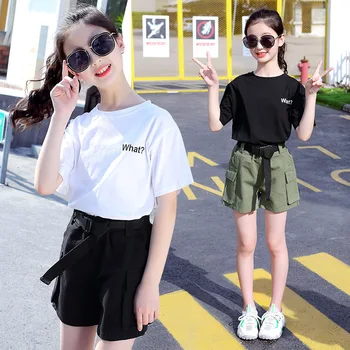 

Summer Girls Clothing Sets Kids Short Sleeve T Shirt & Short Pant Casual Outfit 6 7 8 10 12 Years Child Clothes Teen Sport Suits
