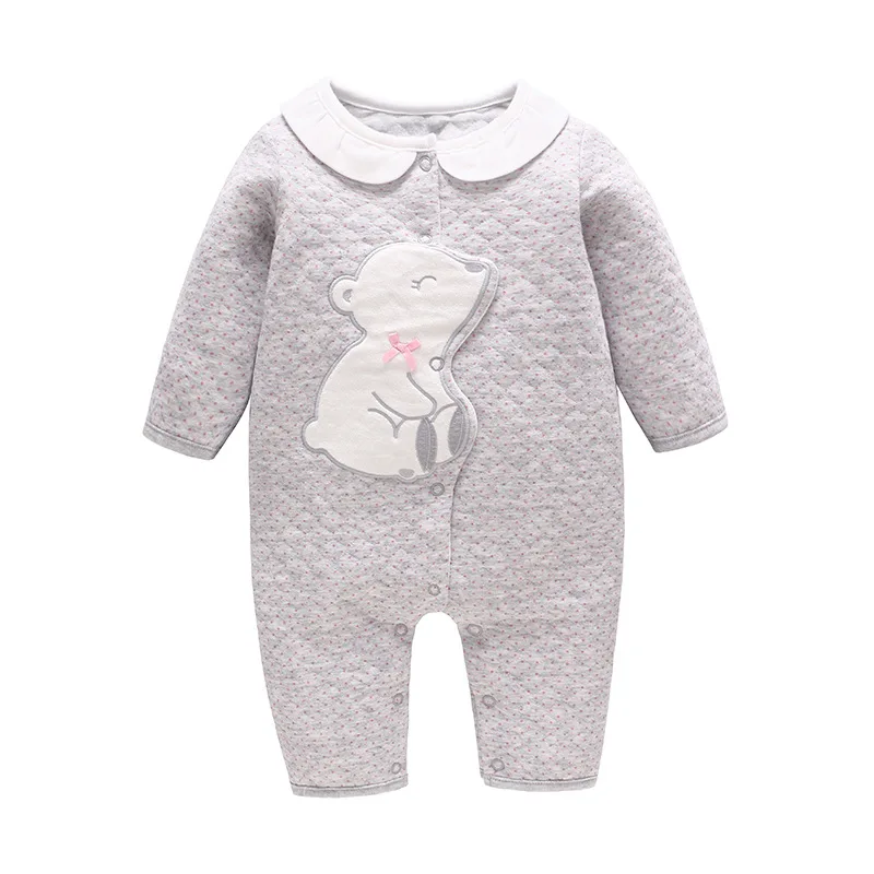 

2019 Spring Deer Bear Pink and Grey Romper Without Foot Cover Thicken Cotton Newborn Baby Clothes Baby Girl Rompers