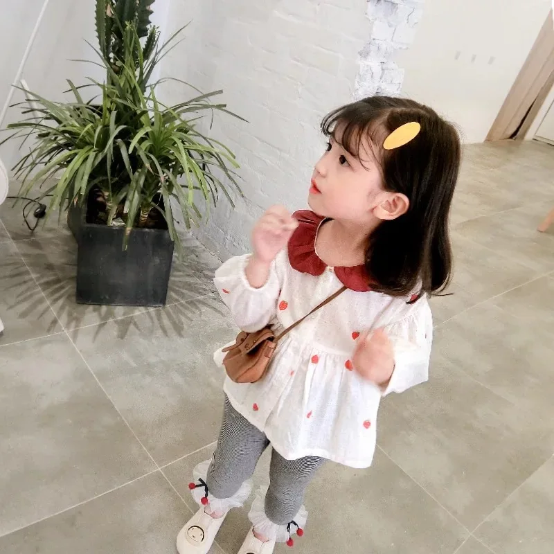 Г., осенний стиль, для маленьких девочек, корейский стиль, Модная хлопковая льняная рубашка в западном стиле с длинными рукавами для девочек топы, рубашка