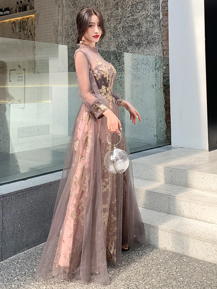 It's Yiya вечернее платье с высоким воротом три четверти халат De Soiree блесток спинки А-силуэт длиной до пола женские вечерние платья E1125