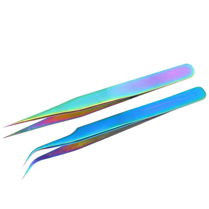 FlorVida Laser Tweezers Precision Stainless Steel For Epilation Pick Rhinestones Rainbow Colorful Tweezers Nail Art Tool 4