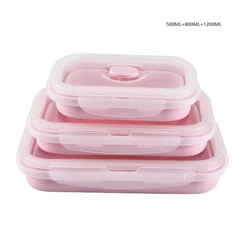 Силиконовый складной контейнер для микроволновой печи Bento, Портативный Ланч-бокс из здорового материала, контейнер для хранения продуктов, контейнер для еды, 1 шт./3 шт - Цвет: G224625A