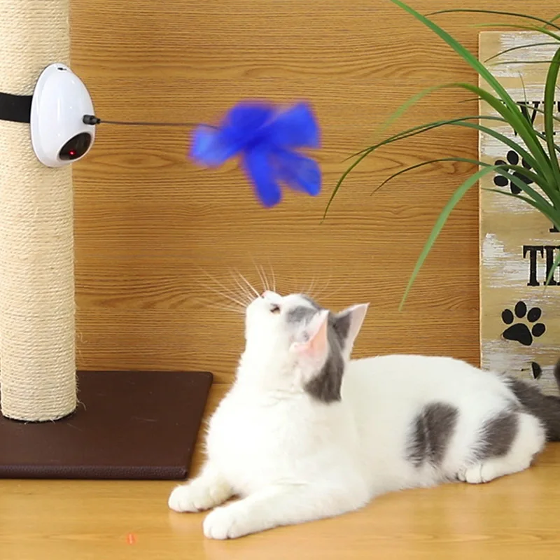 

2019 Funny Cat Toy Mouse Double Effect Electric Cat Toy Feather Rotating Laser Pet Toy Fun Exercise Kitten Cat Toy Pet Suppliers