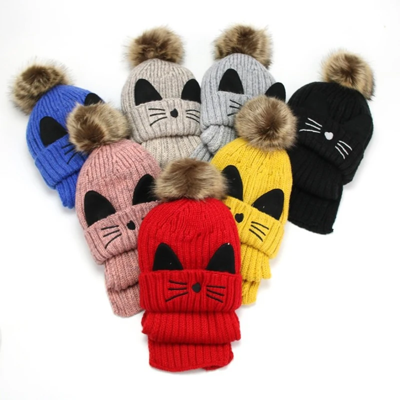 

2pcs Baby Wool Hat Bib Two-piece Winter Portable Warm Autumn Knitted Accessory Bib Scarf Set for Kids Children Toddlers