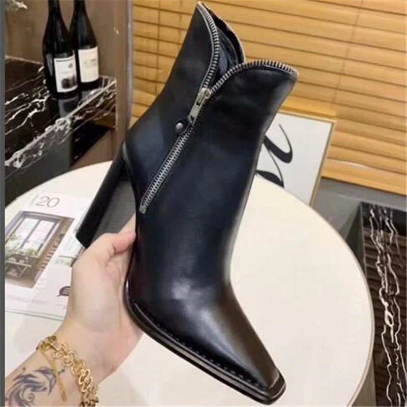 

Ankle Boots for Women New Designs 2019 Women Shoes Fashion Mortorcycle Boots Zipper Short Bota Feminina Square Toe Botas Mujer
