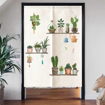 

Nordic Simple Green Plant Door Curtain Cloth Curtain Partition Curtain Kitchen Bathroom Shade Cactus Decorative Curtain