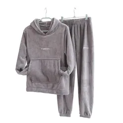 Autumn Winter Pajamas Set Women Loungewear Fleece Sleepwear Home Suits Homewear Ladies Warm Plush Lounge Sleep Wear