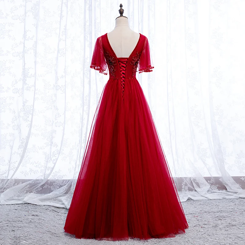 Vestido de festa, Сексуальное Красное длинное платье для выпускного вечера с глубоким вырезом, кружевное платье в пол, платье для выпускного вечера, новая мода, Robe De Soiree