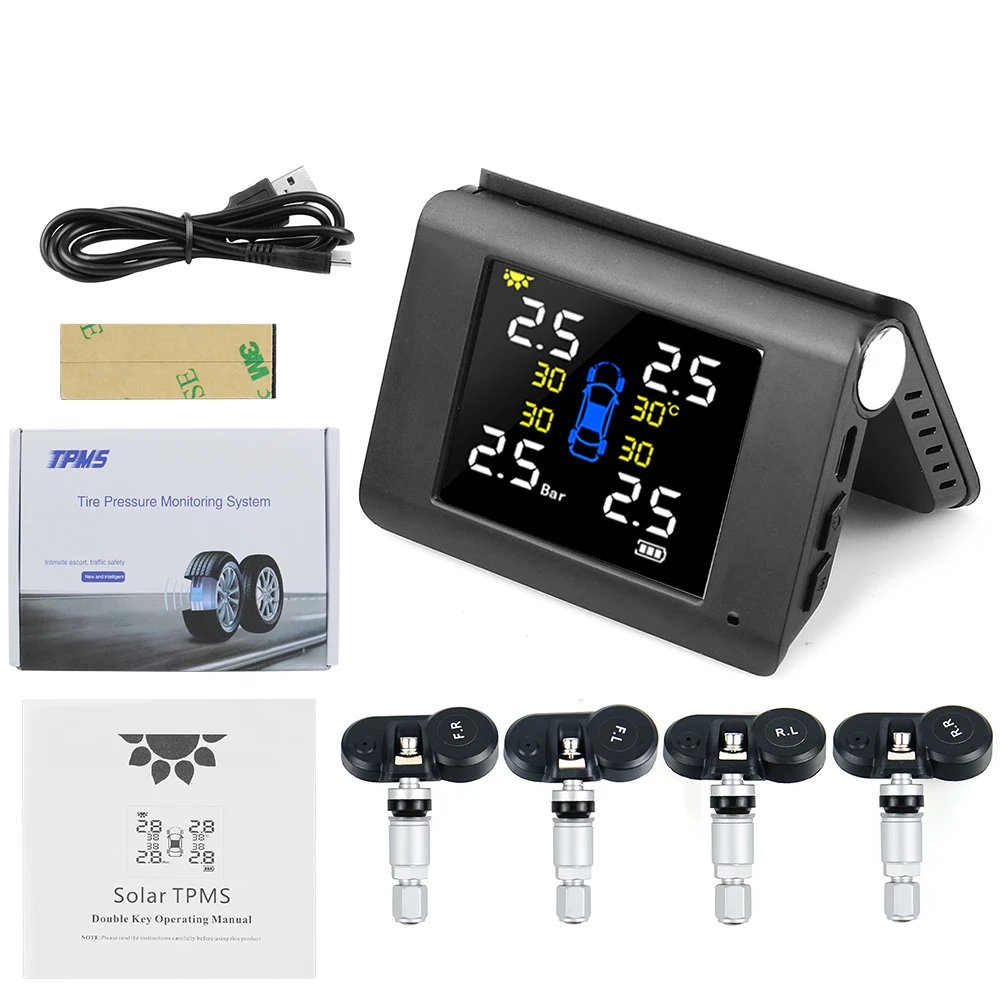 Foldable Car TPMS Tire Pressure Monitoring System LCD Display Solar Power Digital TMPS Auto Security Alarm Tire Pressure Sensor car parking sensor