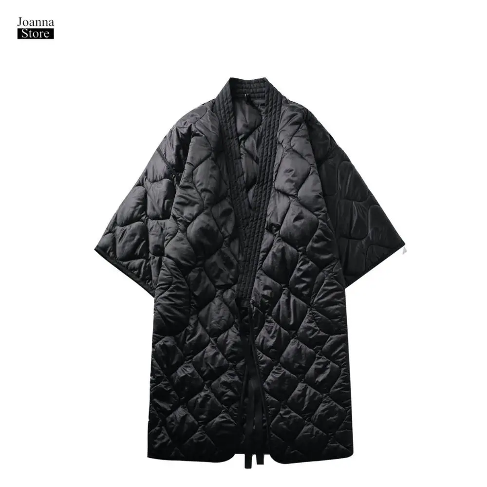 

Winter Jacket Women's Long Vintage Elegant Street Dress Coat Belt Coat Personality Black Cotton Coat
