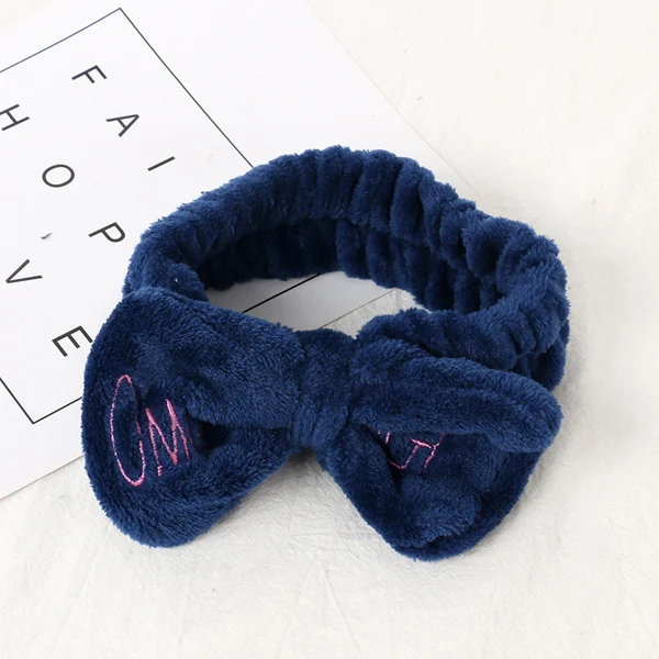 OMG Navy blue Модный ободок с бантиком и надписью OMG для женщин и девочек, коралловый флис, повязка на голову для лица, головные уборы, резинки для волос, аксессуары для волос в виде тюрбана - Цвет: OMG Navy blue