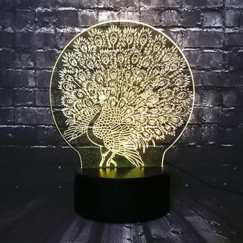 

Baby Produce LED 3D visual Animal Lucky peacocks Room Decor Table Night Light 7 Color Change Lava Holiday Kids lamp Free Ship