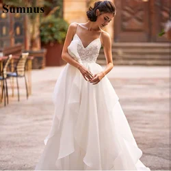 Sumnus A-line Wedding Dress 2021 Sexy Backless Spaghetti Straps 3D Flower Wedding Dress Princess Bridal Dress Plus Size