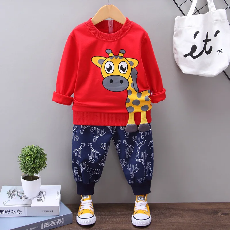 

Children Clothes 2019 Autumn Clothing New Style CHILDREN'S Suit Cartoon Giraffe Long-sleeved Sweater Two-Piece Set