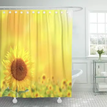 

Decorative Shower Curtain Flower Bright Sunflowers on Yellow Summer Growth Meadow Sunbeam Agriculture 66"x72" Waterproof