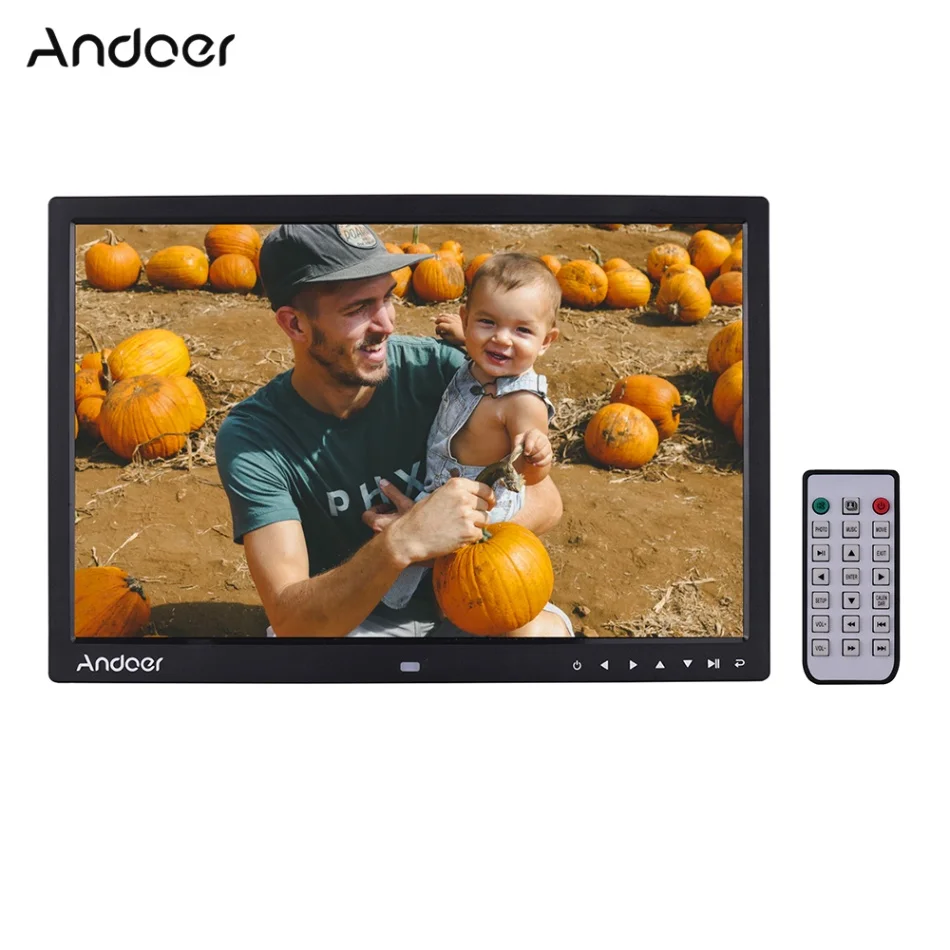 Andoer обновленный 17 дюймовый светодиодный цифровой фоторамка электронный фотоальбом 1080P рекламная машина 1440*900 с пультом дистанционного управления - Цвет: Черный