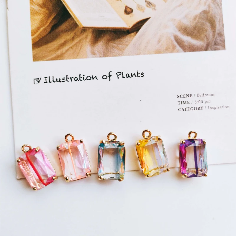 

Glass Mixed Color Eardrop Rectangle Alloy Necklace Earring Accessories Charms Pendant Jewelry Making Diy Handmade Material 4pcs