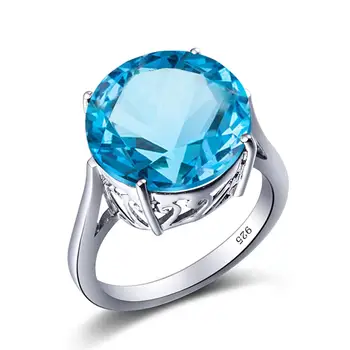 

2020 Fashion 925 Silver Ring Sterling Silver Engagement Jewelry Round Solitaire Blue Topaz Rings Fine Jewelry for Women Gift New