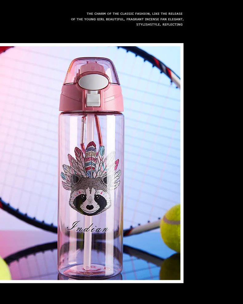 Sets Record Cup with Straw 600 Ml Outdoor Sports Suction Glass Plastic Adult CHILDREN'S Cups with Straw Sports Bottle