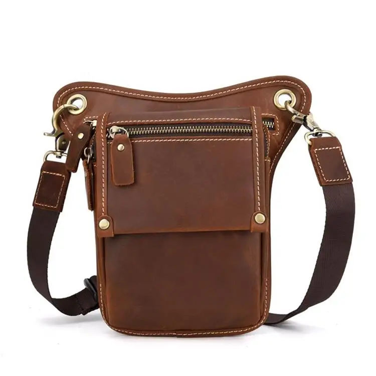 Luufan Leather Waist Bag Crazy Horse Leather Leg Bags Real Cowskin Fanny Pack Summer Phone Pounch Bag Outdoor Travel Waist Packs - Цвет: Crazy horse leather