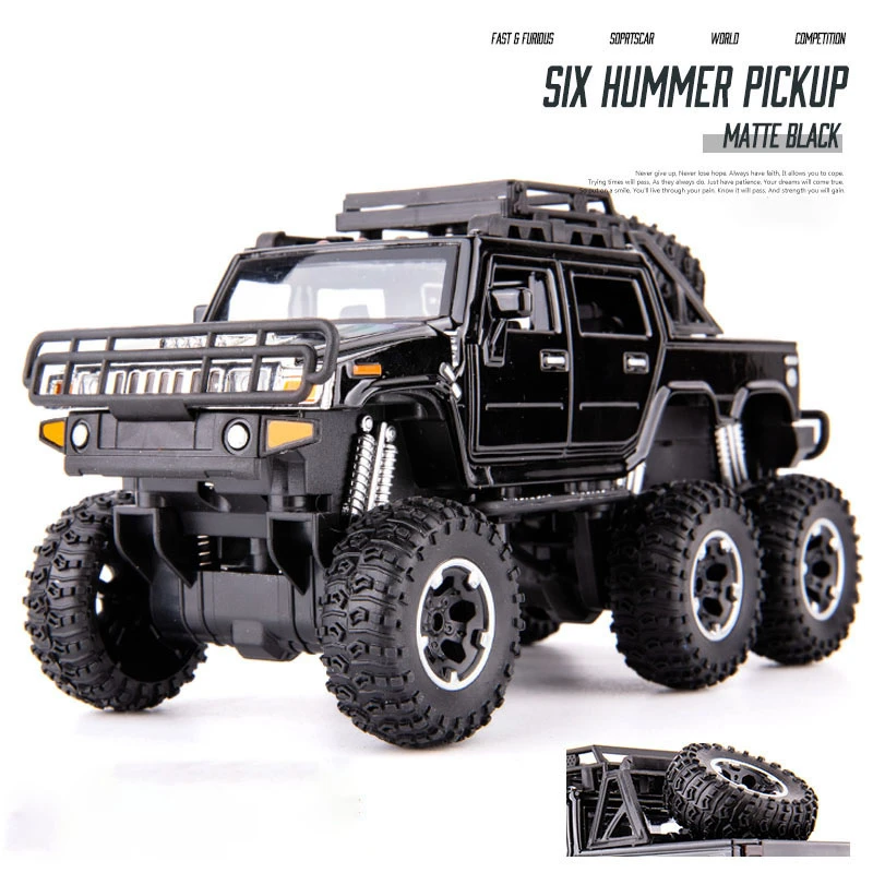 High Imitation 1/32 Hummer Die-cast Alloy Six-wheel SUV Pickup Car Model Six-door Sound-light Metal Model Collection Kids Toys