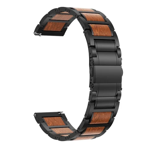 for Samsung Gear S3 Stainless Steel with Wood Watchband Strap Compatible Galaxy Watch 46mm Band Smart Watches Accessories
